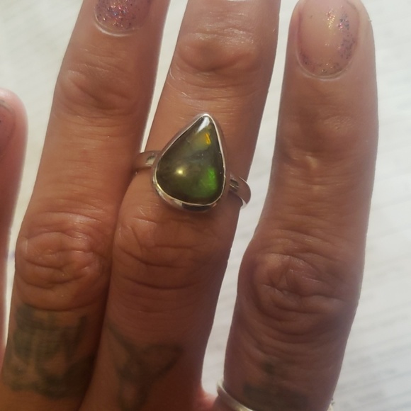 Sterling Silver Natural Canadian Ammolite Ring - Picture 2 of 3